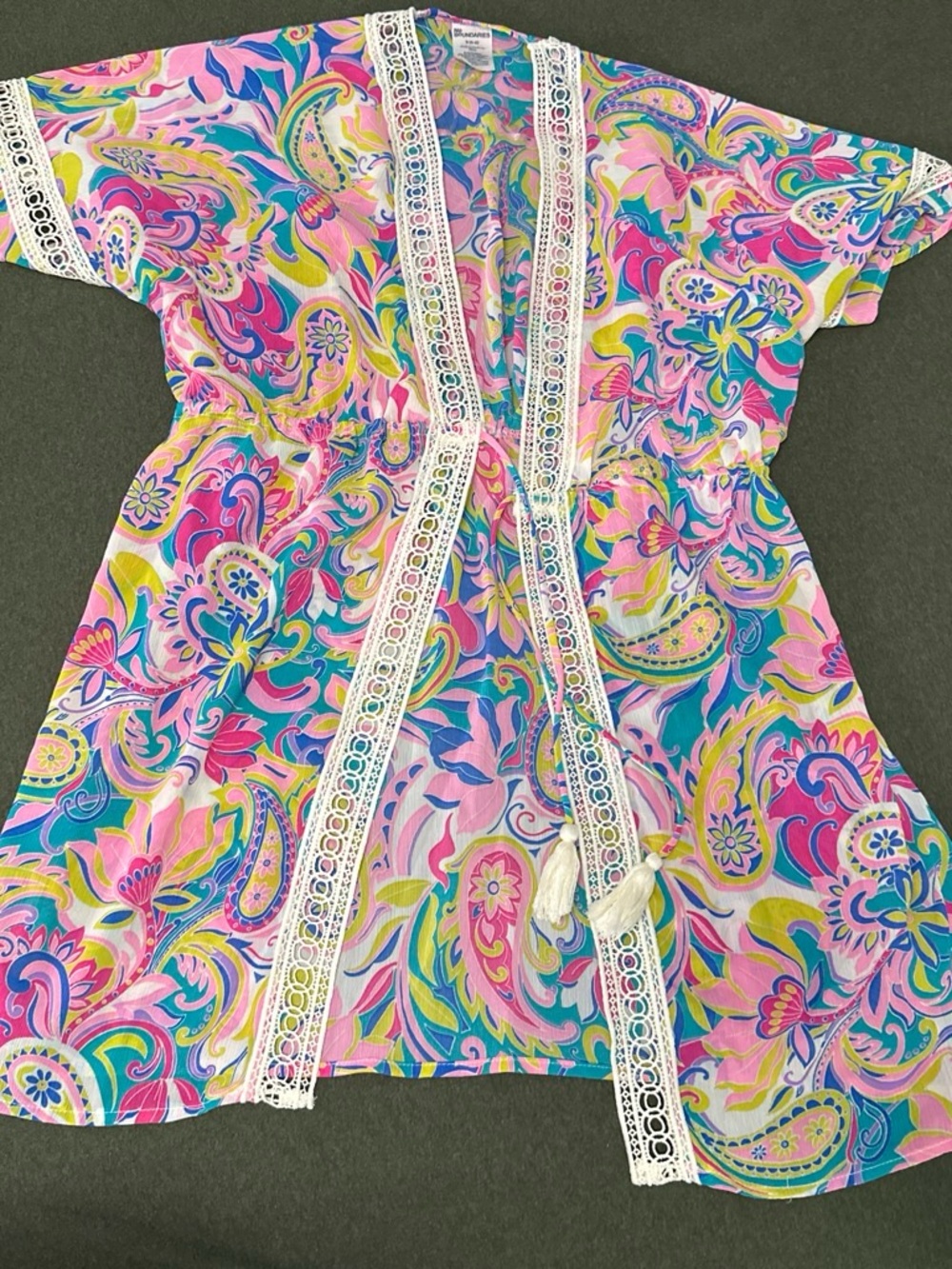 No Boundaries Pink and Turquoise Paisley Cover-Up with Crochet Trim